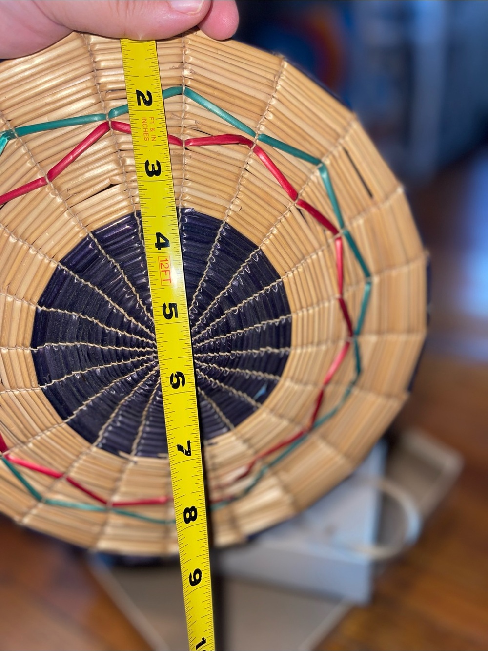 Vintage Asian Woven Straw Hat Headpiece with Colorful Trim - Picture 4 of 4